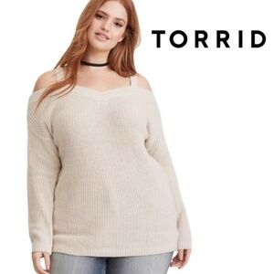 Torrid Cream Knit Cold Shoulder Pullover Sweater - Size 2X